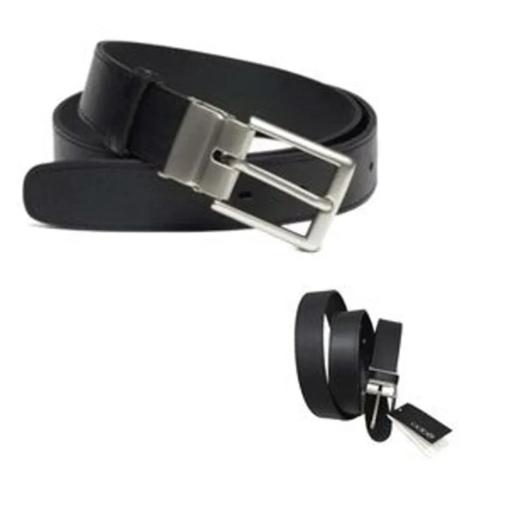 Oobe Barton Black Leather Belt Size Large Silver Buckle NEW